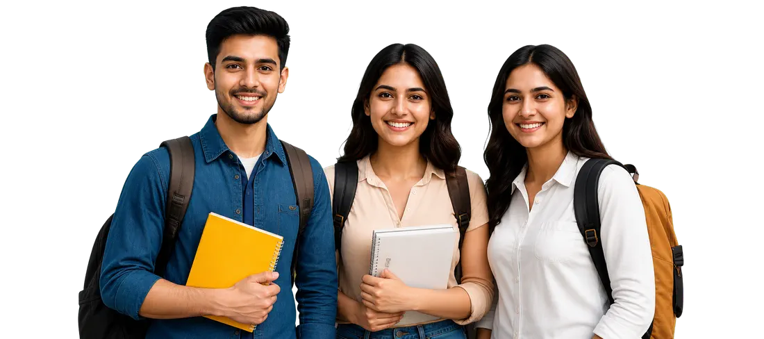 Three students ready to begin their exam preparation